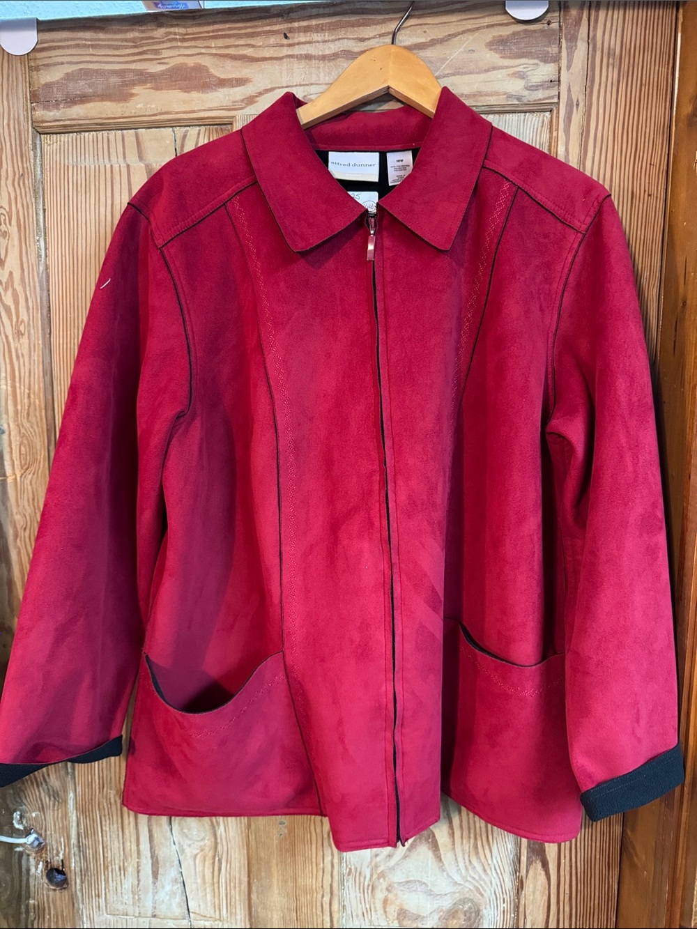 Red faux Suede Zip-Front Women's fleece lined Jacket 16W Alfred Dunner